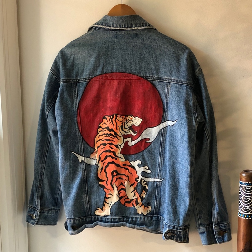 Hand Painted Japanese Tiger Jean Jacket